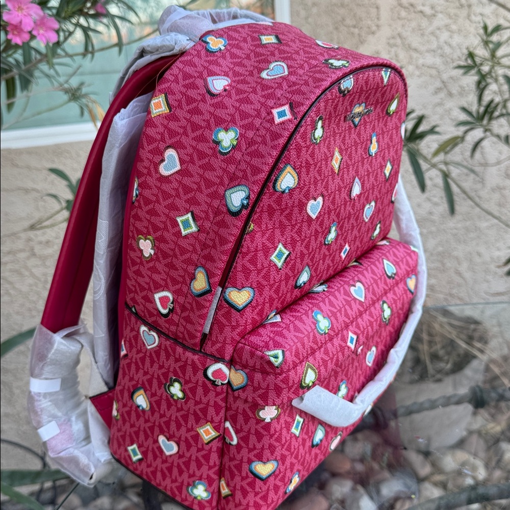 Michael Kors Red Heart and Diamond Pattern Backpack - Picture 3 of 5
